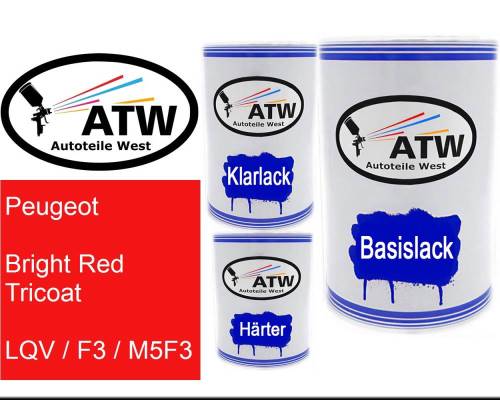 Peugeot, Bright Red Tricoat, LQV / F3 / M5F3: 500ml Lackdose + 500ml Klarlack + 250ml Härter - Set, von ATW Autoteile West.
